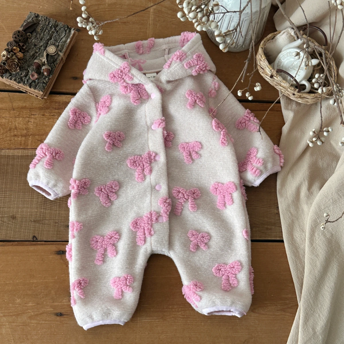 Newborn Baby Girl Romper Floral - Baby meisjes romper met capuchon, 3D