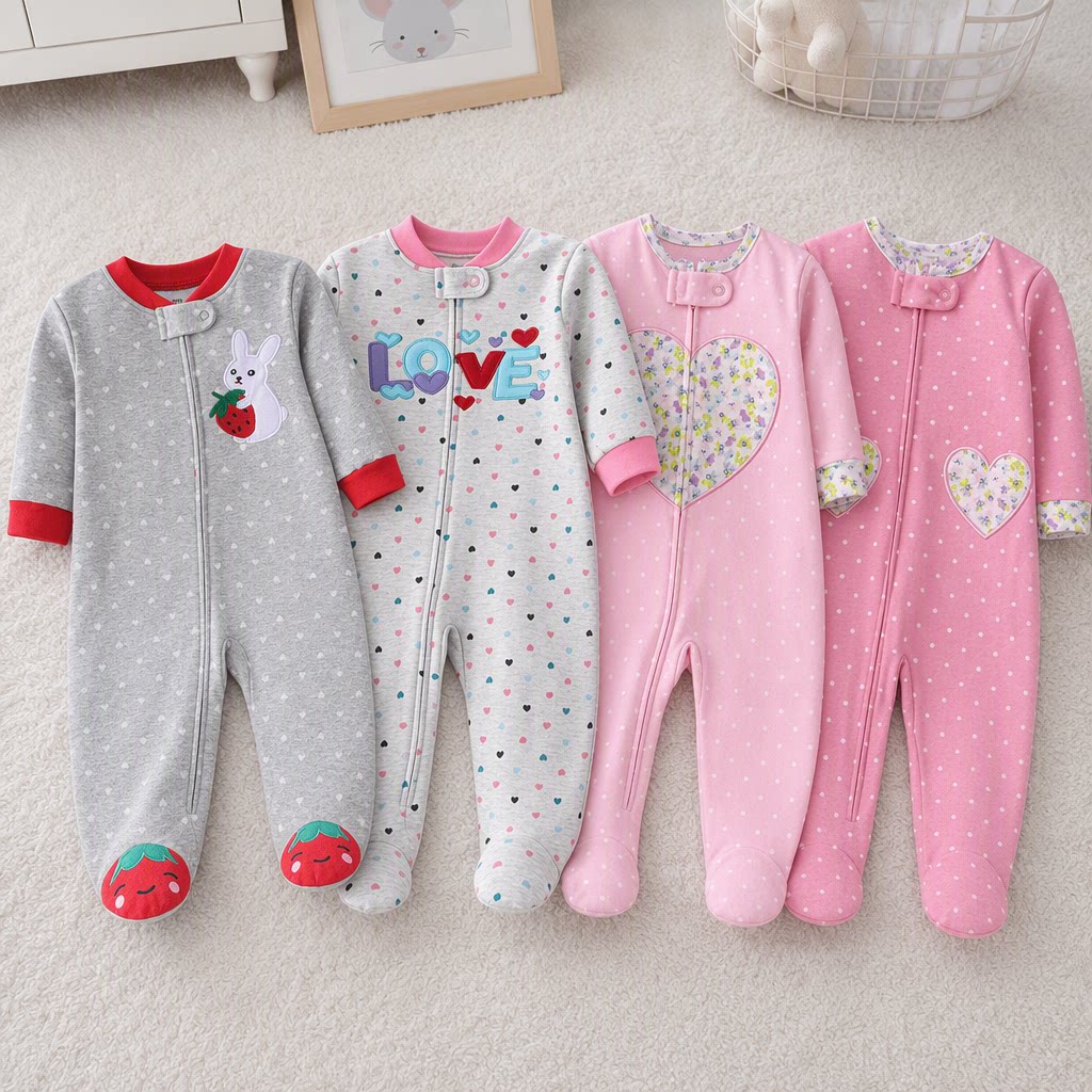 Cotton Baby Onesies Zipper - Dubbelzijdige katoenen romper voor pasgeboren meisjes,