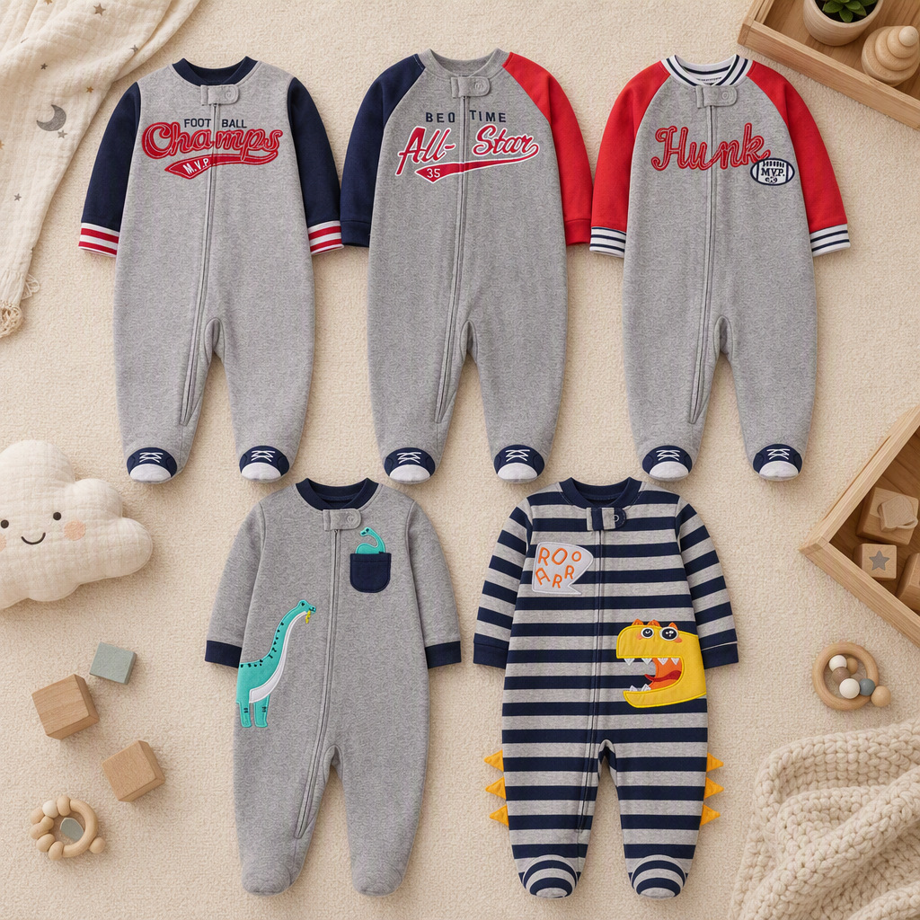 Cotton Baby Onesies Zipper - Babyjongens Dubbelzijdige Katoenen Romper met Voetjes